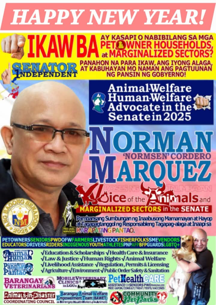 NormSen AWAITS2025 Updated Program of Governance
NormSen AWAITS 2025
The Filipino Nation A.W.A.I.T.S. 2025
A-nimal W-elfare A-dvocate I-n T-he S-enate in 2025
(y) Voice of the Animals and the Marginalized Sectors in the Senate 
LINK TO POST: bit.ly/NormSenGoverna…