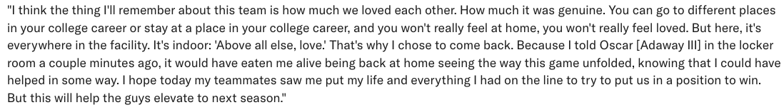 Demetrius Knight Jr. -- as he has all year -- with a very thoughtful answer about what he'll remember most from the 2024 South Carolina football season: