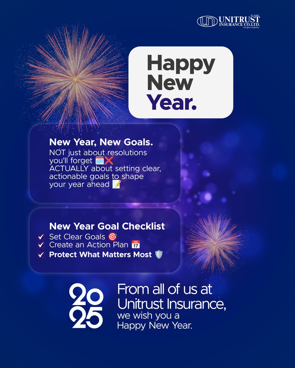 Happy New Year!

New year, new goals! Let’s make 2024 count by setting clear intentions, creating a plan, and protecting the moments that matter most.

At Unitrust Insurance, we’re here to help safeguard your journey.

#NewYearGoals #UnitrustCares #UnitrustInsurance