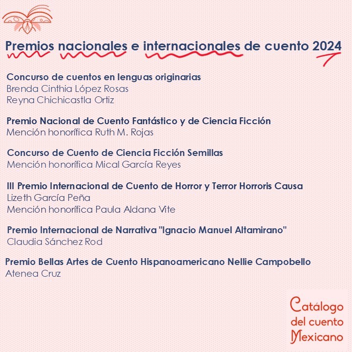 catalogocuento's tweet photo. 🎉🎉 Fanfarrias para las escritoras que ganaron u obtuvieron mención de honor en los siguientes premios nacionales o fuera de México. Este año es notable mayor cantidad de escritoras que ganaron premios internacionales. ¡Felicidades a todas! 🥳
#cuentomexicano https://t.co/LfH1JdA6E5