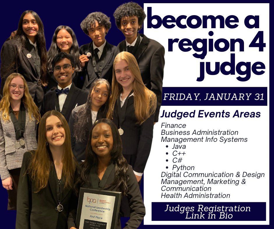 Capture the Moment: Judge Region 4 BPA!

We’re looking for judges to help shape the future of our students at the Region 4 BPA competition. Share your expertise, inspire excellence, and make a difference in their journey! Click the link to register.

bpa4.mnctsoreg.org/Conference?fbc…