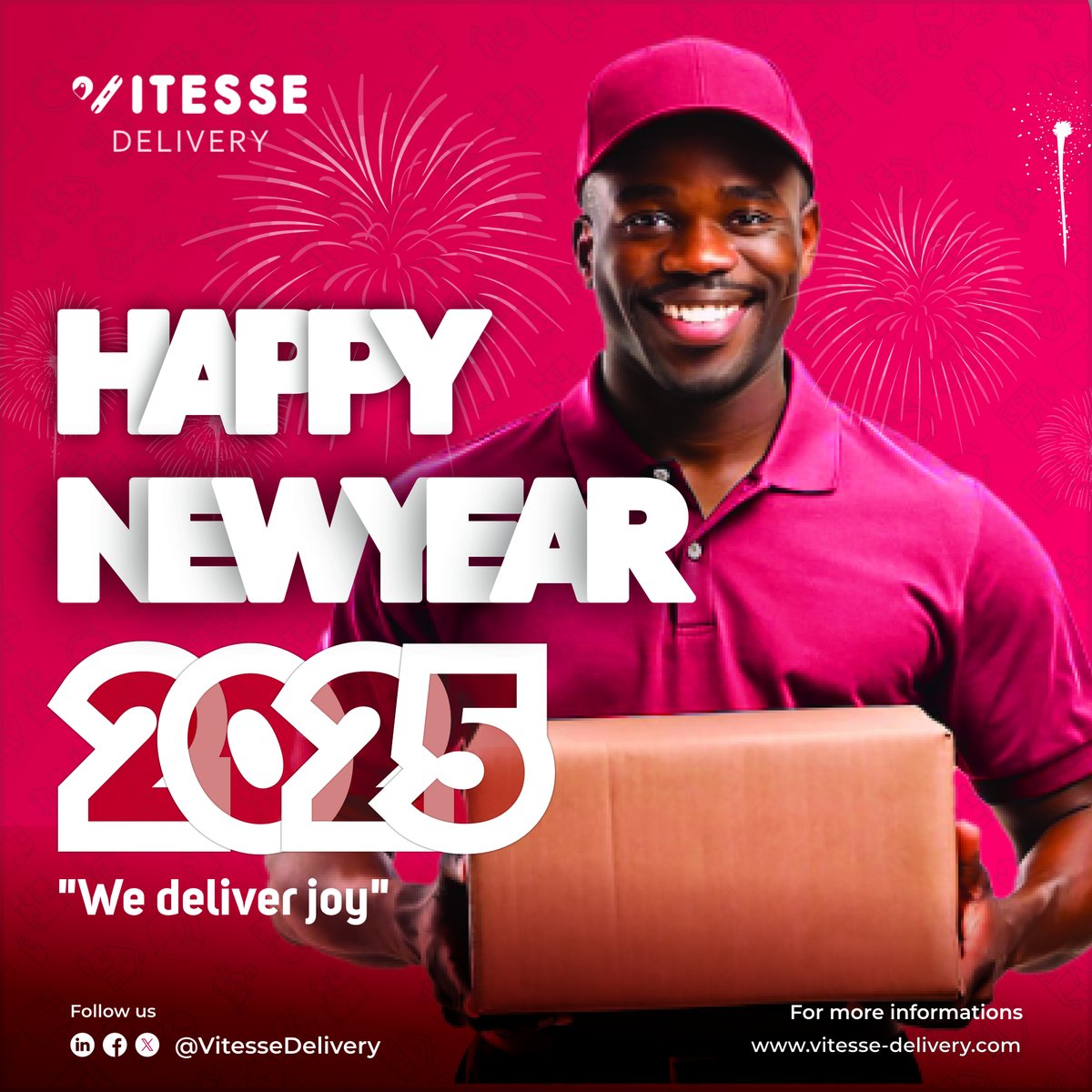 vitessedelivery's tweet photo. 🎉✨ Bonne année à tous ! ✨🎉

Toute l'équipe Vitesse Delivery vous souhaite une année 2025 pleine de bonheur, de santé et de succès ! 🥂🌟
💬 Que cette nouvelle année soit remplie de belles surprises et de réussites pour vous et vos proches.
🎆 Bonne et heureuse année 2025 ! 🎆 https://t.co/o7v5QUh0fC