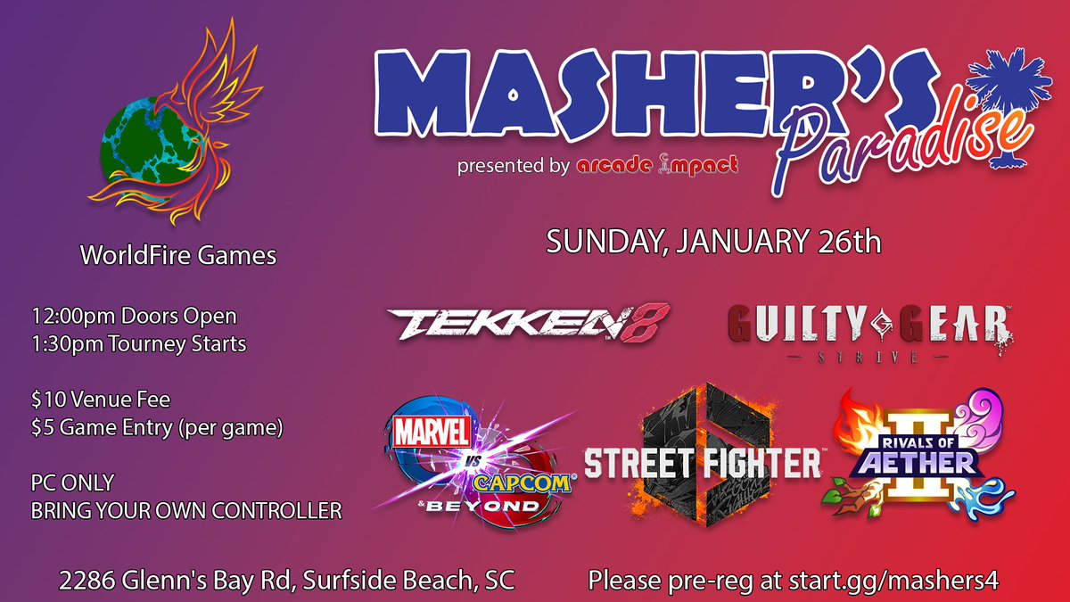 ArcadeImpact's tweet photo. Reminding everyone to have a safe &amp; fun New Year's Eve and a Happy New Year!

We'll be back with our next Myrtle Beach area fighting game tournament on 1/26 and hope to see lots of new faces in 2025 - pre-register at https://t.co/EgSeJnUp9t https://t.co/FE81Qa98jq