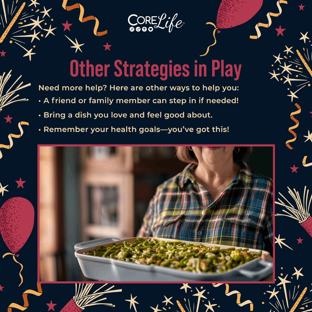 CoreLifeMD's tweet image. 🎄 Holiday food pushers? No problem! Stick to your goals and still enjoy the season through these tips:

✅ Plan your meals ahead of time
✅ Politely say “no, thanks”
✅ Focus on family, not just food

Learn more tips at corelifemd.com

#HolidayHacks #CoreLife 💪