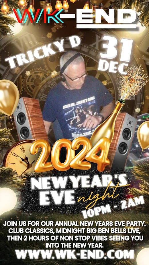 🚨Live Now 🚨
🎉Annual New Years Eve Party 🎉
DJ Tricky D 10pm - 2am 
The UK's leading Dance music station 
wk-end.com

All our Links and FREE apple app
linktr.ee/WKEndRadio