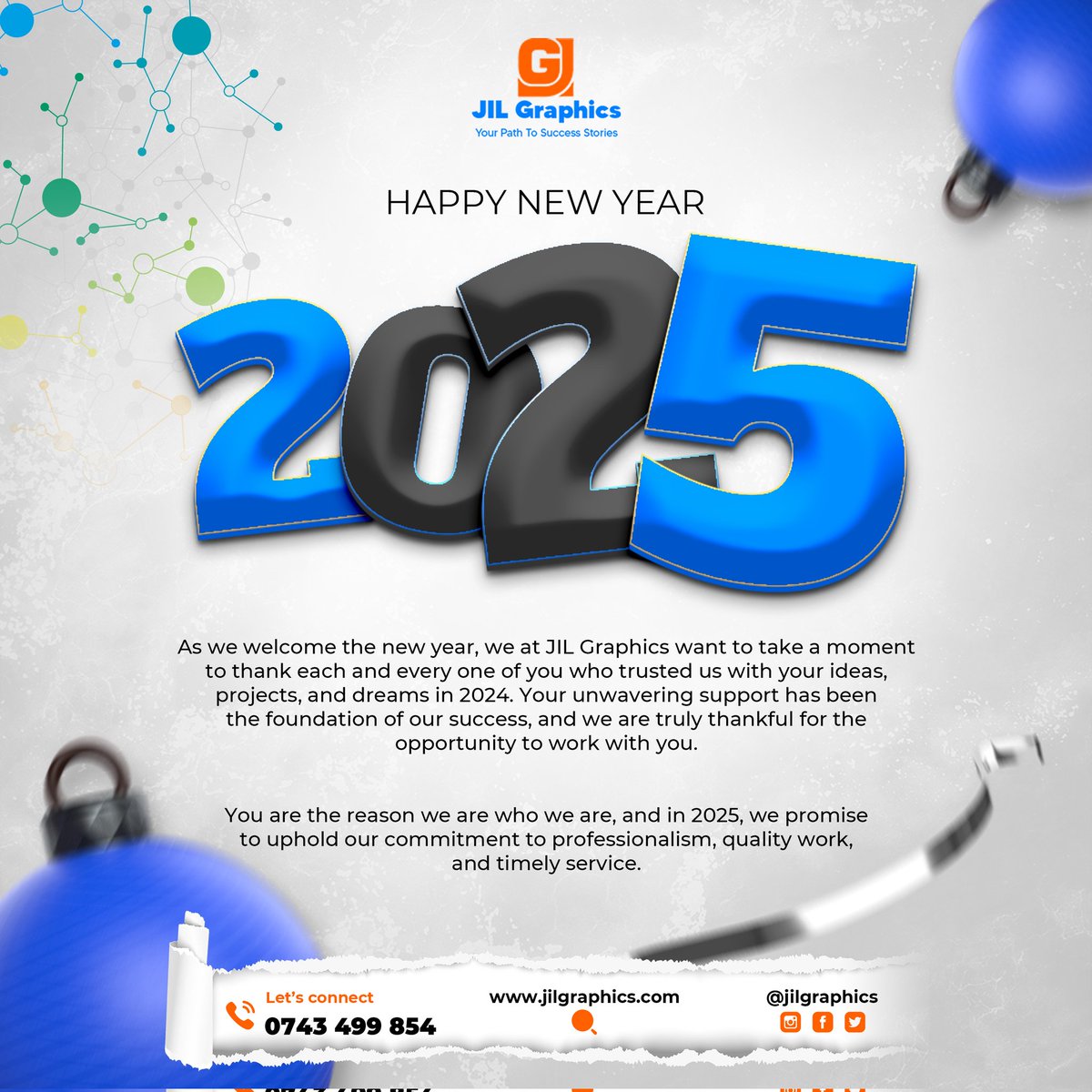 jilgraphics's tweet photo. Happy New Year 2025 from JIL Graphics!

As we step into a brand-new year, we wish you creativity, inspiration, and success in all your endeavors. May 2025 be a year of bold ideas, brilliant designs, and endless opportunities.

#HappyNewYear2025 #JILGraphics https://t.co/nhPSmQCv1W