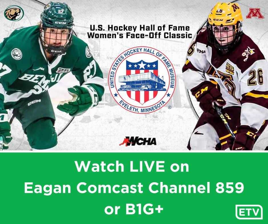ETV (@eagantv) on Twitter photo Happy New Year! ETV is excited to partner with the United States Hockey Hall of Fame Museum for their 2025 Women's Face-Off Classic! This year's game is <a href="/GopherWHockey/">Minnesota Women's Hockey</a> vs. <a href="/BSUBeaversWHKY/">Bemidji State Women’s Hockey</a>
Game starts at 5pm!
📺= Eagan Comcast Channel 859
💻 = Big Ten Plus (B1G+) Happy New Year! ETV is excited to partner with the United States Hockey Hall of Fame Museum for their 2025 Women's Face-Off Classic! This year's game is <a href="/GopherWHockey/">Minnesota Women's Hockey</a> vs. <a href="/BSUBeaversWHKY/">Bemidji State Women’s Hockey</a>
Game starts at 5pm!
📺= Eagan Comcast Channel 859
💻 = Big Ten Plus (B1G+)