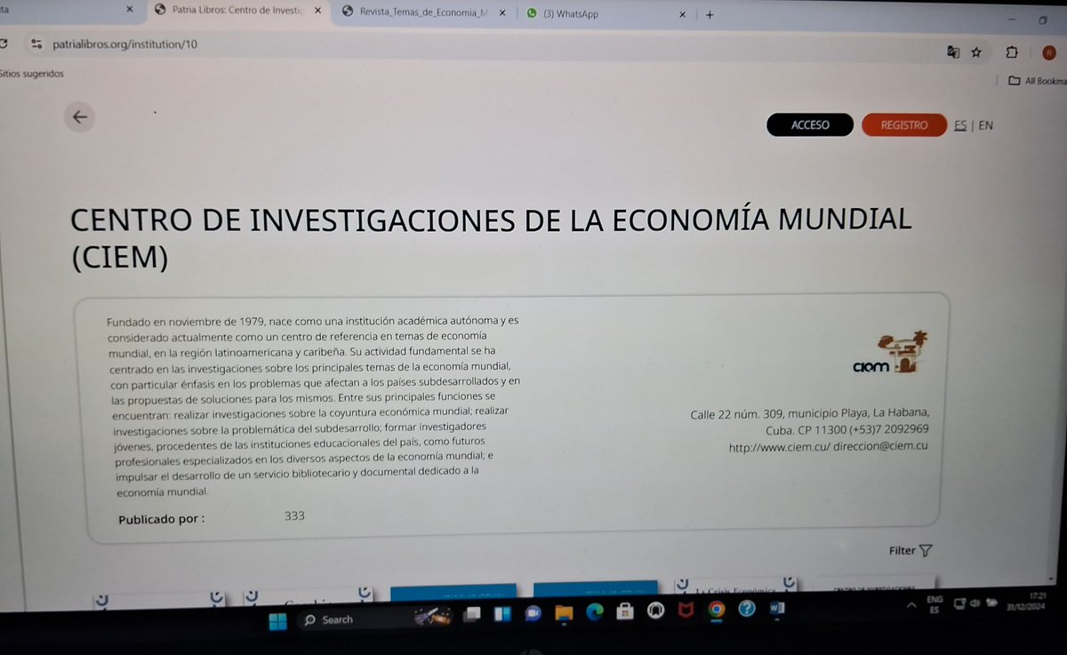 Biblioteca digital de Acceso Abierto patrialibros.org  cierra 2024 con más de 10,400 títulos sobre #Cuba. Esfuerzo conjunto de  Oficina del Programa Martiano (OPM)-Mincult y Eight-Goals One Foundation (India). CIEM ha aportado más de 300 materiales publicados desde 1982.