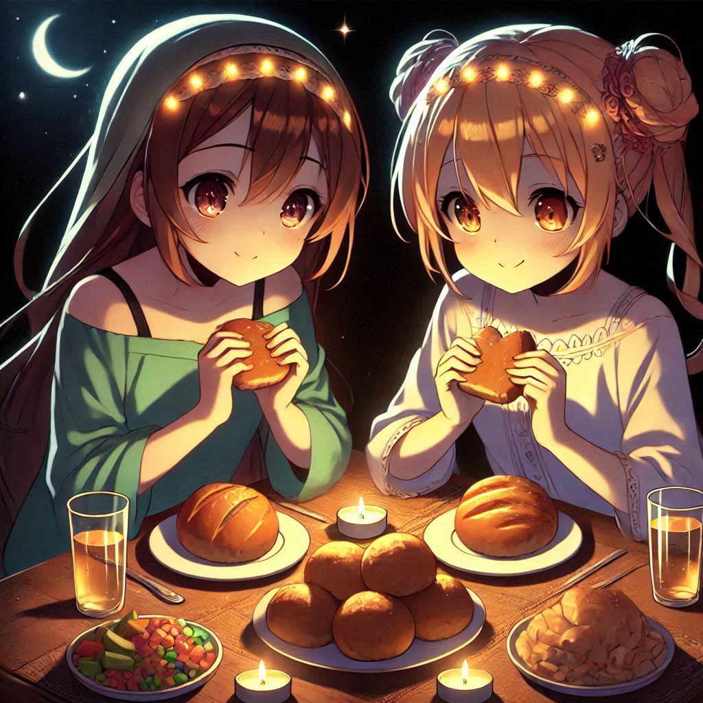Two anime girls having suhoor / Sahur yapan iki anime kızı