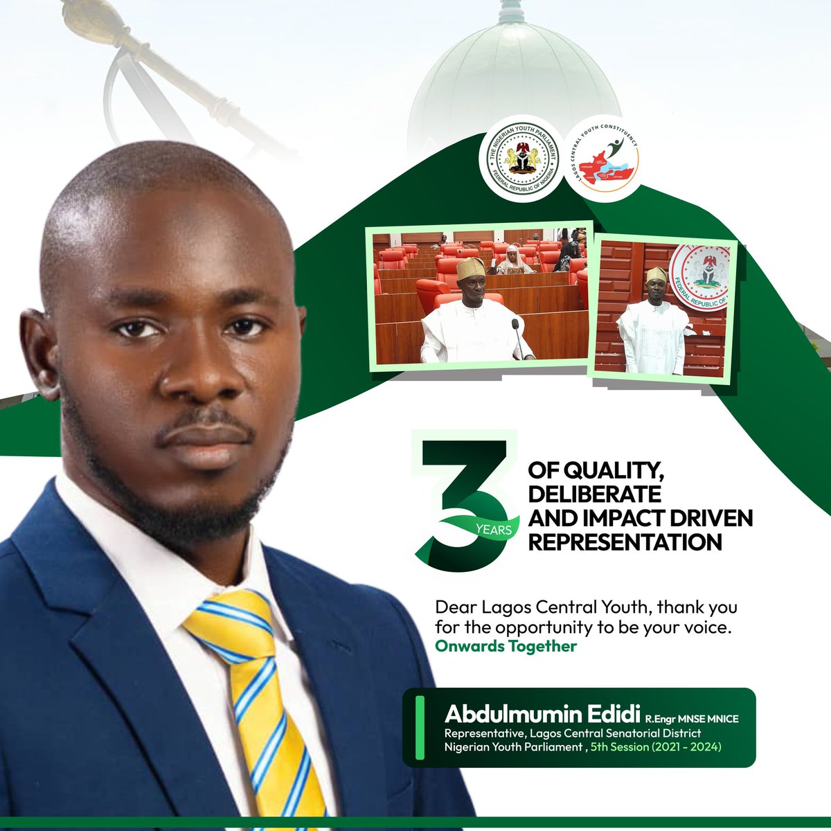 MuminEdidi's tweet image. As we wind down the final hours of the year, I take great pleasure in expressing my heartfelt appreciation for your incredible support and collaboration.

It has been an absolute honor to serve as your Representative at the Nigerian Youth Parliament.