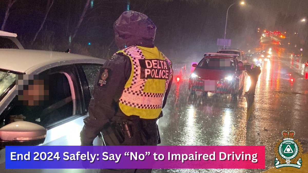 deltapolice's tweet image. Our officers will be conducting #CounterAttack roadside checks tonight as we ring in 2025. 🚓 

If your plans involve alcohol or drugs, plan ahead: choose a designated driver, rideshare, or transit. Say "No" to impaired driving 🚫🍻🚗.

#DeltaPolice #GetHomeSafeBC