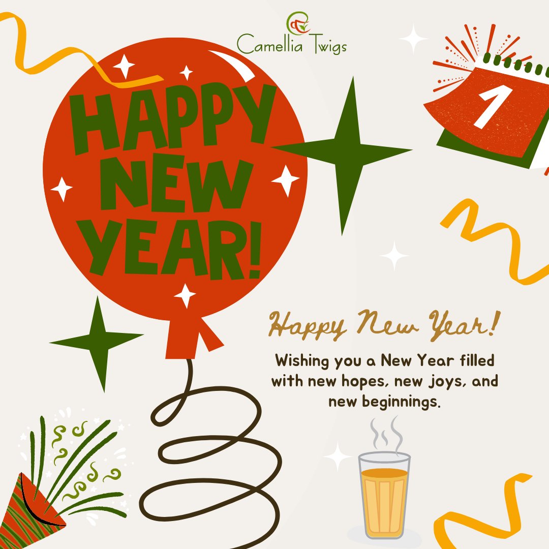 Cheers to a new year filled with joy, laughter, and endless possibilities! May each day bring you closer to your dreams and fill your heart with happiness. Happy New Year! 
#newyearwishes #hello2025 #teaduo #chaiwalah #camelliatwigs #NewYearCelebrations
