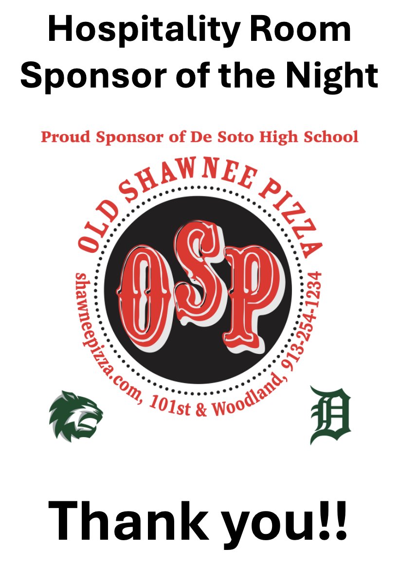 De Soto Wildcats (@desotowildcats) on Twitter photo Before 2024 comes to an end, we want to give thanks for our amazing 2024 De Soto Hardwood Classic Hospitality room sponsors. We appreciate the amazing businesses around DHS that support our school and programs. Show them some extra love in 2025. <a href="/oldshawneepizza/">Old Shawnee Pizza</a> Before 2024 comes to an end, we want to give thanks for our amazing 2024 De Soto Hardwood Classic Hospitality room sponsors. We appreciate the amazing businesses around DHS that support our school and programs. Show them some extra love in 2025. <a href="/oldshawneepizza/">Old Shawnee Pizza</a>