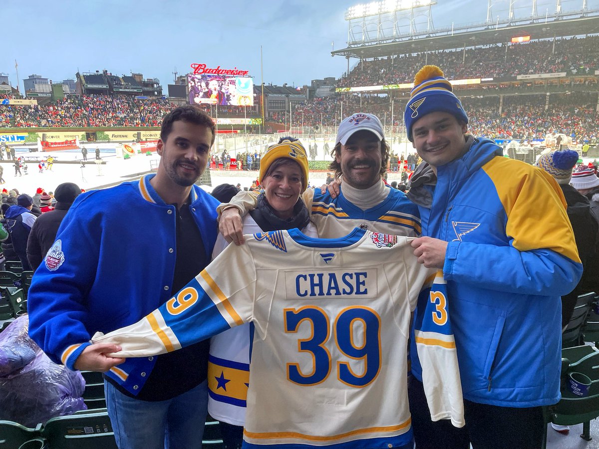 St. Louis Blues (@stlouisblues) on Twitter photo While <a href="/Chasenpucks39/">Kelly Chase</a> couldn't be at the #WinterClassic in-person, his family made it to Wrigley Field. 
We're thinking of you, Chaser! #stlblues While <a href="/Chasenpucks39/">Kelly Chase</a> couldn't be at the #WinterClassic in-person, his family made it to Wrigley Field. 
We're thinking of you, Chaser! #stlblues