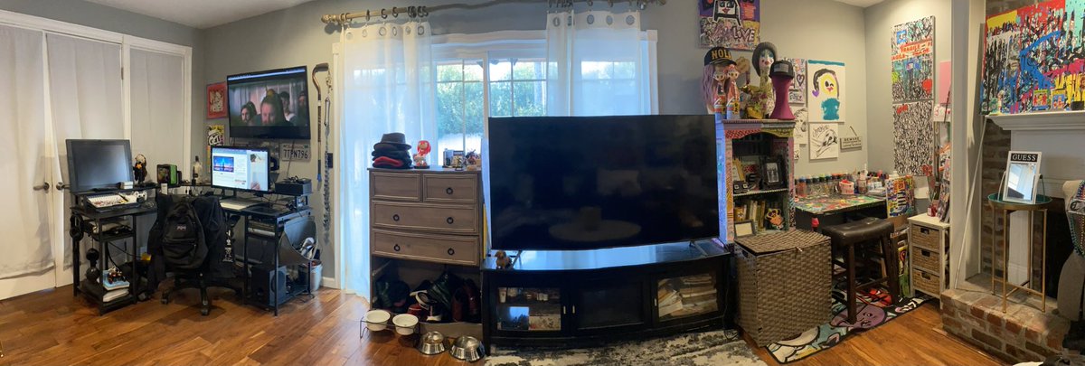 Pretty cool panoramic of me and the wife’s art stations :)