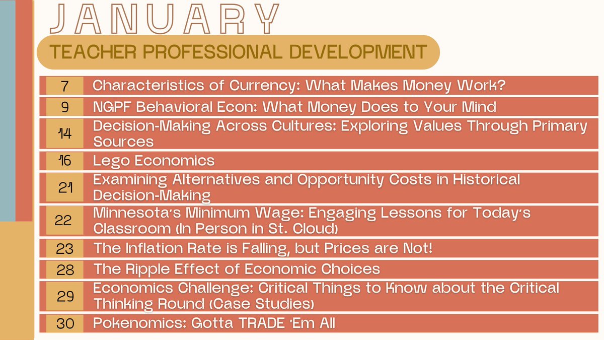 Kick the year off with FREE January TPD opportunities! z.umn.edu/MCEE-Workshops
#Economics #PersonalFinance
