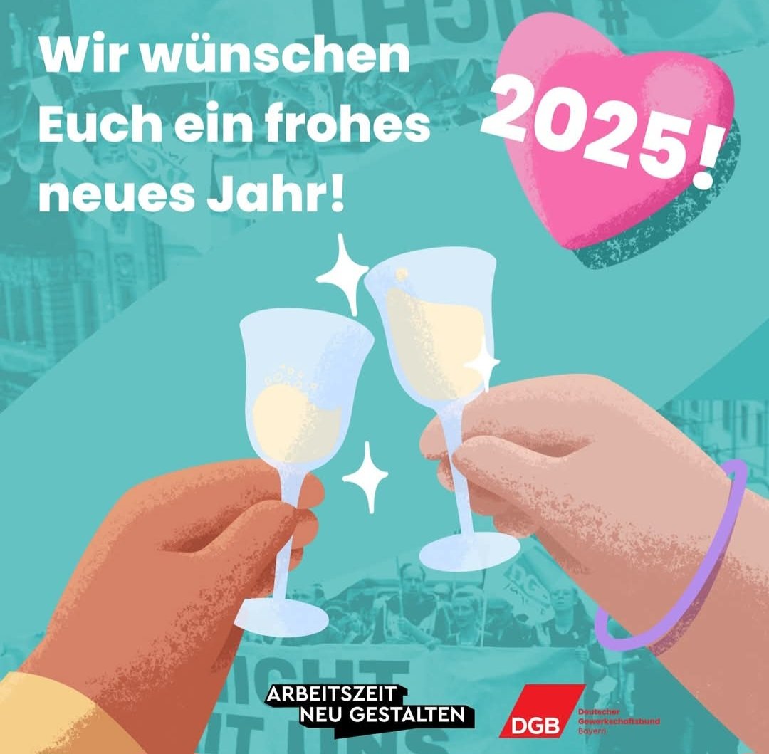 Ein ereignisreiches Jahr geht zu Ende. 2024 war ein Jahr voller Herausforderungen - in der Arbeitswelt und in der Gesellschaft. 2025 kämpfen wir weiter für eine gerechte Arbeitswelt. Lasst uns das neue Jahr gemeinsam angehen – solidarisch, mutig und entschlossen!