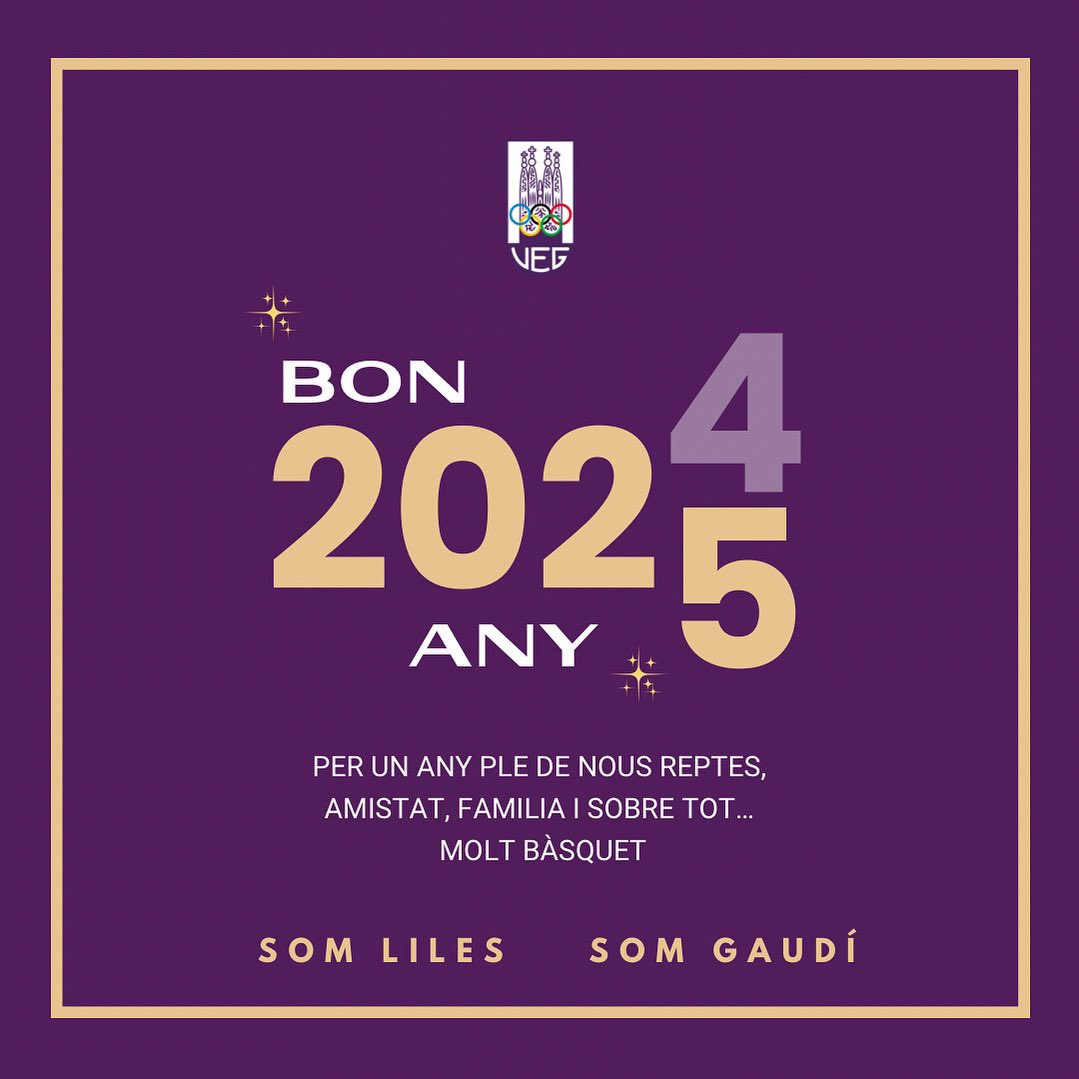 🔔🎊FELIÇ ANY NOU 2025!! 

Des de la UE Gaudí us volem desitjar a tots i a totes un feliç 2025.

🎉Per un altre any ple de bons moment i sobre tot, molt bàsquet amb la família lila.

🟣⚪️

#SOMLILES
#SOMGAUDÍ