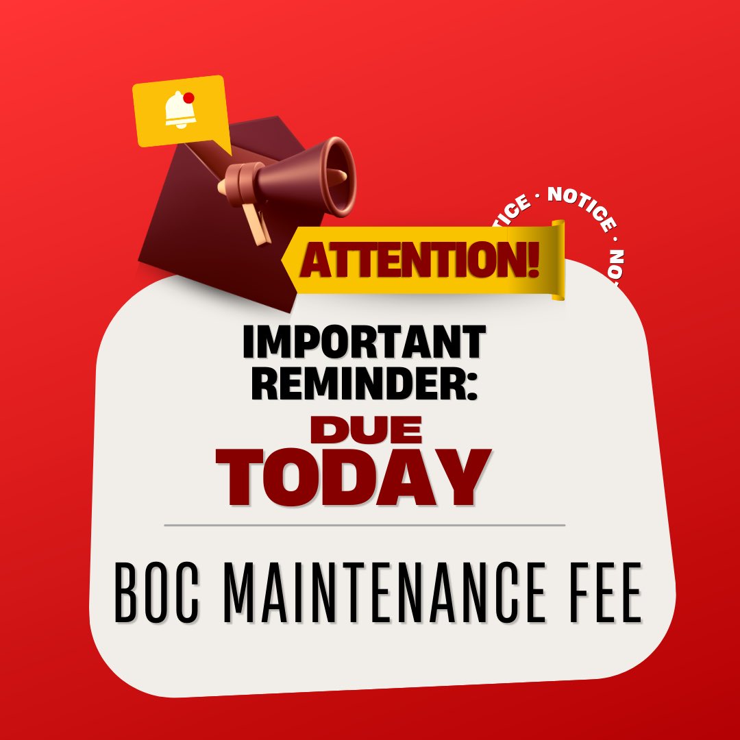 TNATA's tweet image. 📢 TATS Members, BOC maintenance fees are due today! Ensure your credentials stay current. Make your payment now! Thank you for your dedication. #TATS #BOCMaintenance #DeadlineReminder