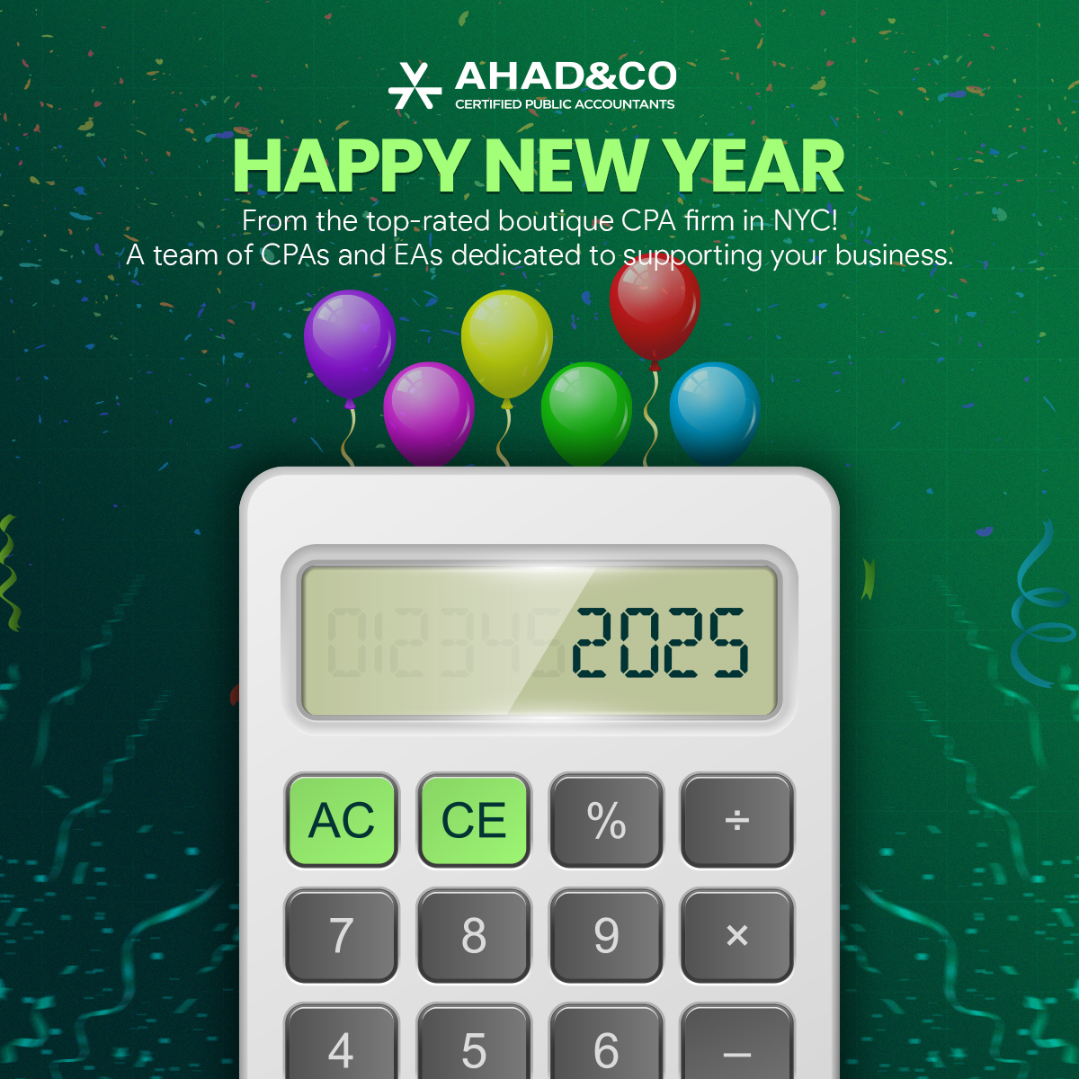 AhadCoCPA's tweet photo. Happy New Year to all of us at Ahad&amp;Co! Thank you for trusting us to help you achieve your business and financial goals. We're excited to continue supporting your success in the year ahead.

Wishing you a prosperous, joyful, and fulfilling New Year! https://t.co/OItxN0YAIK