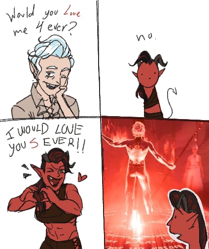 FlochePeres's tweet image. Typa shit karlach would pull on astarion #hellspawn #bg3