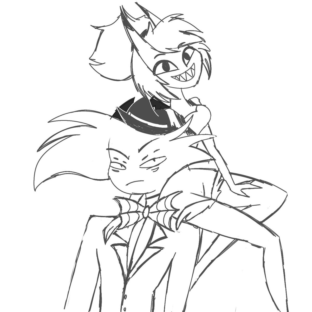 pockylyz's tweet photo. A rare pair! 👀
Color will be posted soon. (My friend and I play these characters in a server so I HAD to draw them)
Yes, I know Archie's eyes are wrong😭 I'll fix them later!
#HazbinHotel #HazbinHotelFanart #helluvabossfanart #HelluvaBoss #HelluvaBossApple #HazbinHotelArackniss https://t.co/5rShZbnNZT