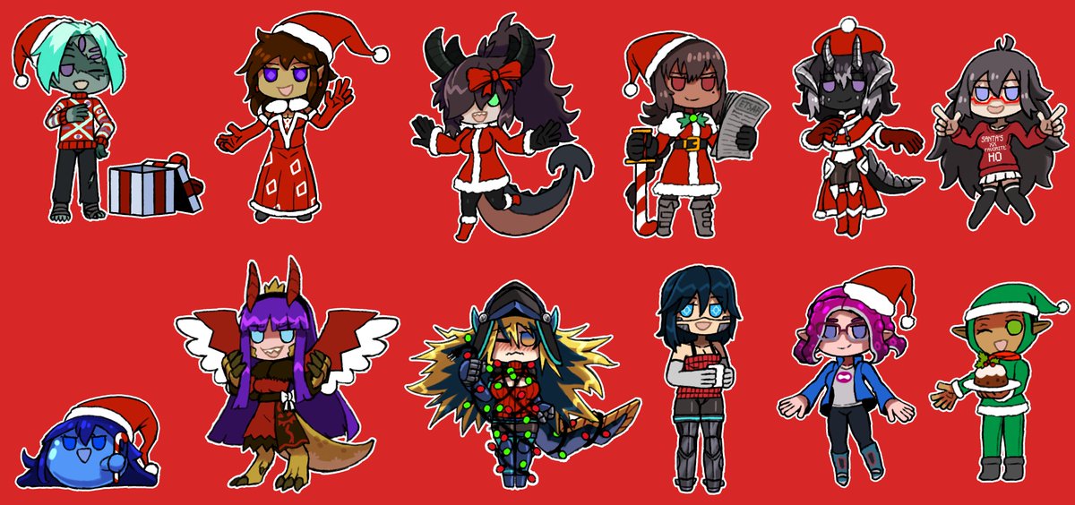 EXDragonith's tweet photo. Christmas raffle chibis from this year. https://t.co/4t8TTlNtZ5