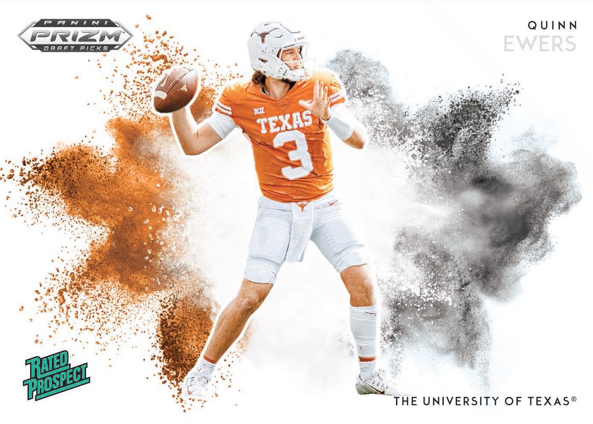 QuinnEwers's tweet image. Gotta love the Burnt Orange Colorblast! 🤘 #HookEm and #HappyNYE
Get #PaniniPrizm Draft Picks here: bit.ly/3VW9z60