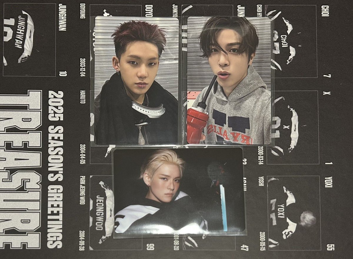 _tr_te's tweet photo. @1
TREASURE 2025 SEASON’S GREETINGS シーグリ トレカ YG SELECT 特典

【譲】
1,2枚目
⚠️2枚目ジェヒョク 初期傷あり

【求】
ジフン 3,4枚目（💖優先）

1/9以降の同日発送📮
お気軽にお声掛けください🌼

#treasure交換 #treasure譲 #treasure求 https://t.co/brI5heDgIg