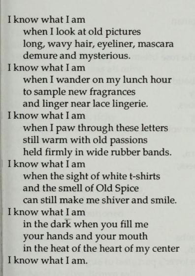 Old Femme by Madeline Davis, The Persistent Desire: A Femme-Butch Reader, Edited by Joan Nestle, 1992
