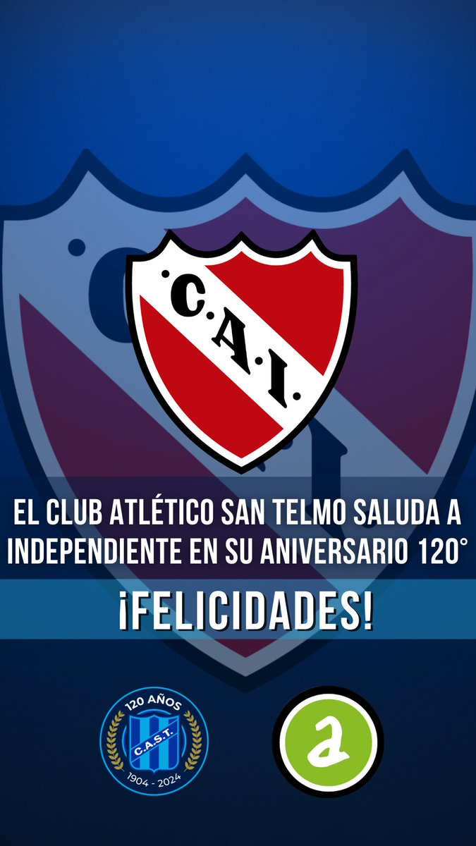 PrensaSanTelmo's tweet photo. Desde el Club Atlético San Telmo, le enviamos nuestro más afectuoso saludo a @Independiente en el 120° aniversario de su fundación. Otro de los clubes de Avellaneda que forman parte de @AvellanedaCNDF, al igual que nosotros. ¡Salud!
#AvellanedaCNF #VamosTelmo https://t.co/h10uHW970c