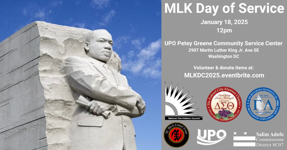 Volunteers needed for #MLKDayofService 2025. Help prepare 500 Care packages. 

RSVP: MLKDC2025.eventbrite.com

cc: <a href="/Hgarrett4dc/">Howard Garrett Jr.</a> <a href="/devMmyers/">Dev Myers</a> <a href="/Pashleytv/">Phylicia Ashley</a> <a href="/IrshQtip/">Dougie Fresh ⚜️</a> <a href="/ankitjaindc/">Senator Ankit Jain</a> <a href="/MelikAbdul_/">Melik Abdul</a> <a href="/AWainwrightTV/">Alexis Wainwright</a> <a href="/asKenishaPR/">you should probably... ASKenisha</a> <a href="/AfricanaCarr/">Greg Carr</a> <a href="/JohnCapitolHILL/">Johnathan Hill</a> <a href="/sadeXgoddess/">Goddess</a> <a href="/ElissaDeSouza/">Elissa De Souza</a>