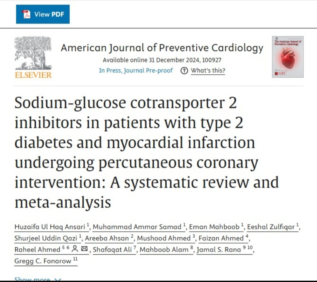 MushoodCh's tweet image. Happy to share our meta-analysis published in the American Journal of Preventive Cardiology!
In patients with diabetes and MI undergoing PCI, SGLT2i use led to
improved CV outcomes.
sciencedirect.com/science/articl…
@RaheelA29288418
@BaylorCardio
@JamalRanaMD
@gcfmd