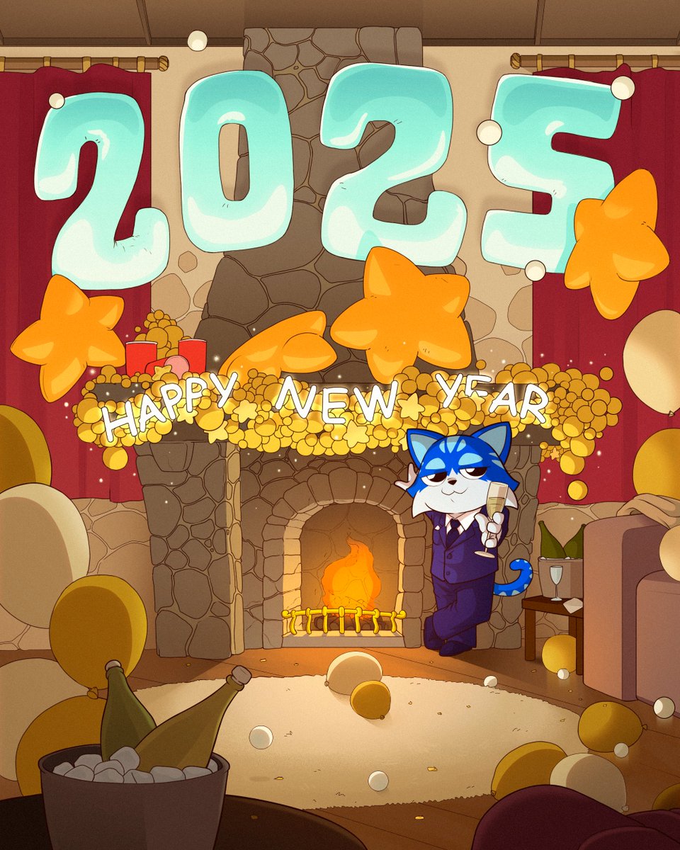 Toshi's tweet photo. Happy New Year from Toshi! 

Thanks to this incredible community, 2024 has been an amazing year, and 2025 will be even greater. 

here's to building the future together! https://t.co/vhsRCLUVlH