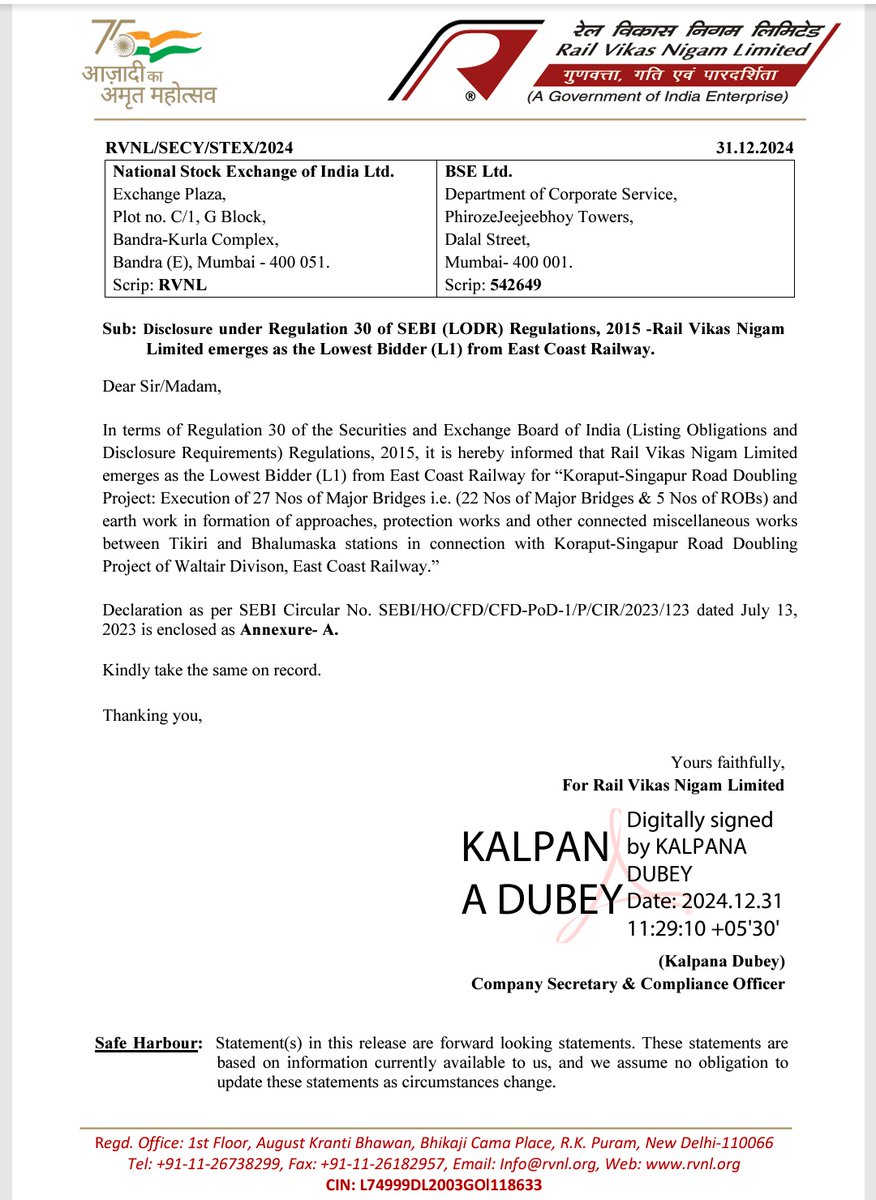 StockMarketsTak's tweet photo. 🚨 Rail Vikas Nigam Limited has secured Koraput-Singapur Road Doubling Project of Rs 404.40 crores from East Coast Railway. ✅✅

#RVNL #stockmarketsindia https://t.co/eWeMTlVb6i