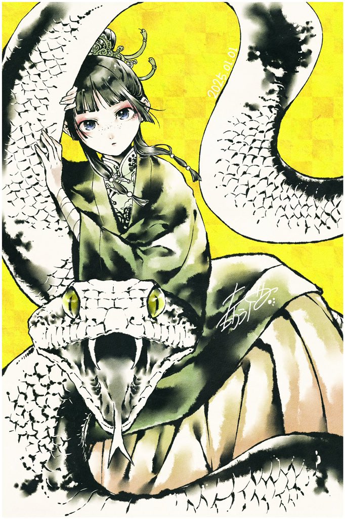 Year Of The Snake 🐍

New stunning Maomao illustration for 2025 by mangaka Nekokurage.
