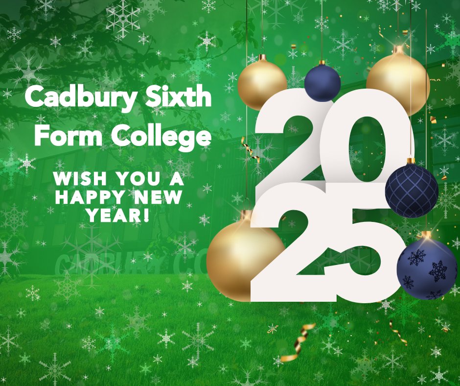Happy New Year from everyone at Cadbury Sixth Form College! May this year bring you happiness, achievements, and limitless opportunities.✨ 

#HappyNewYear #HNY #2025Goals #NewYearNewGoals #NewYear #CadburyCollege