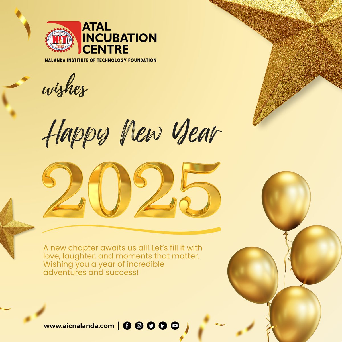 AtalNit's tweet image. Embrace a new dawn of dreams, determination and endless opportunities.

@AtalNit wishes all innovators, entrepreneurs and changemakers a year filled with growth, success and inspiration.

Happy New Year 2025!

#aicnalanda #NewYear  #NewYear2025