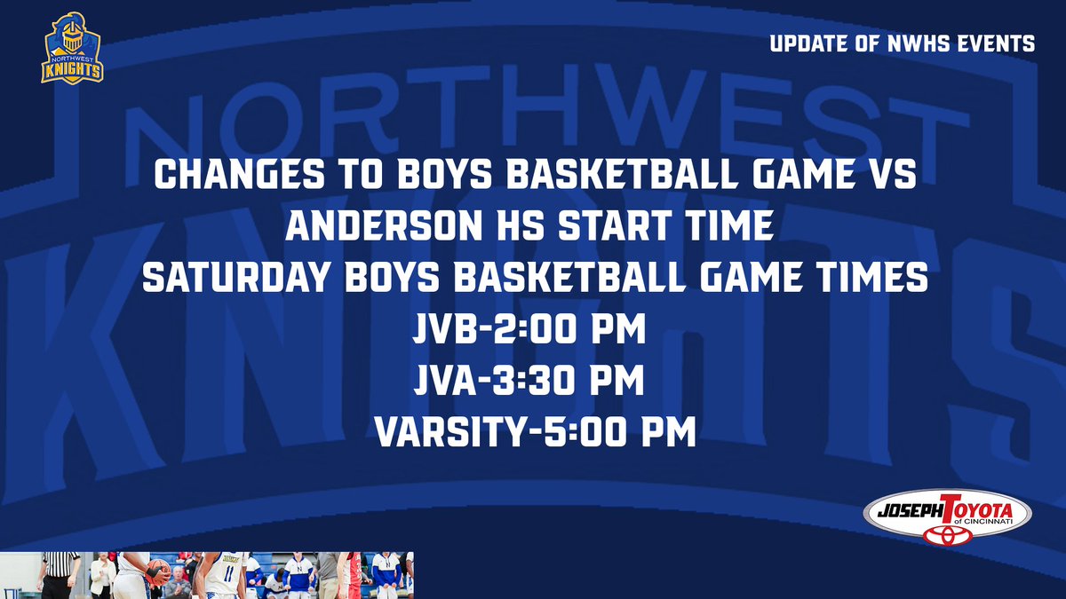 Please review the changes to the game time of Saturday's game 1/4/25 vs Anderson HS