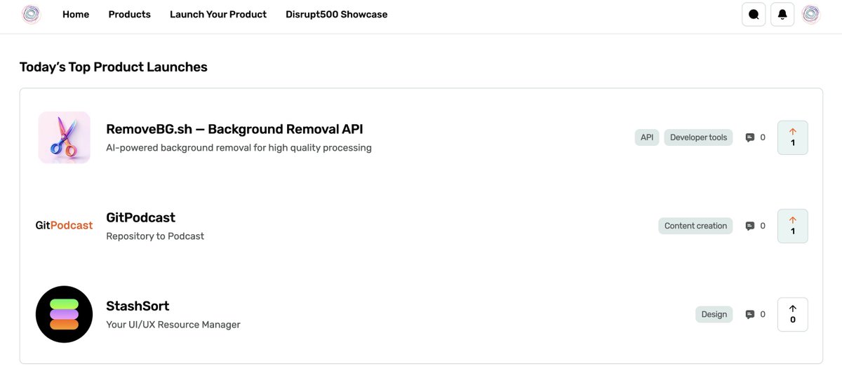 Super excited to do a soft launch of our launch pad today with these 3 products.

Do check them out! 👉 launch.disrupt500.com

Happy New Year guys!!

<a href="/azerkoculu/">Azer Koçulu</a> <a href="/Seifreed/">Marc R</a> <a href="/StashSort/">StashSort</a> <a href="/suyash_borikar/">Suyash Borikar</a>