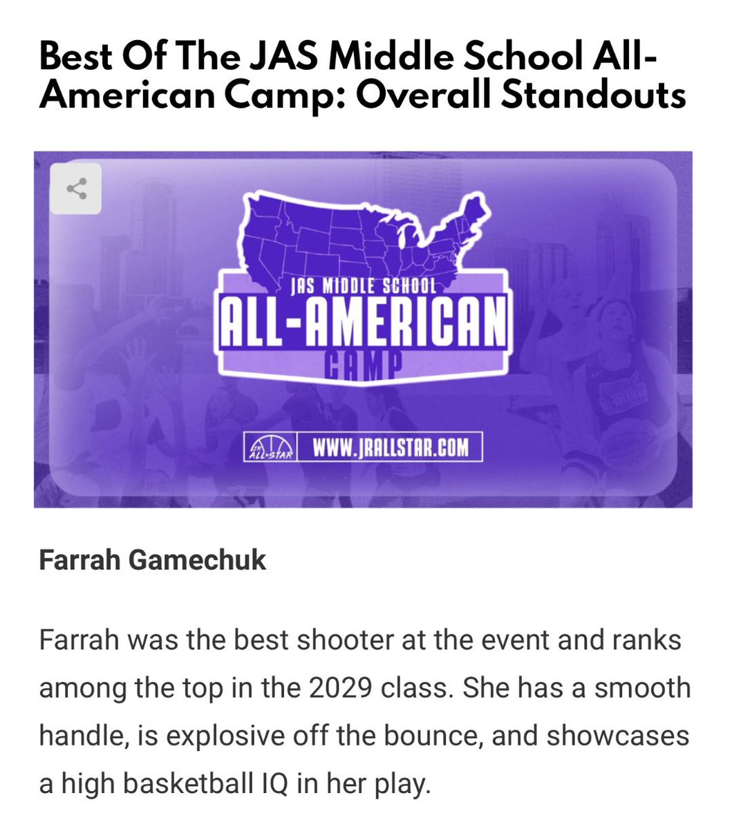Thank you <a href="/JrAllStarBB/">Jr. All-Star Girls Basketball</a> for the recognition and the write up from All-American camp 🙏🏽