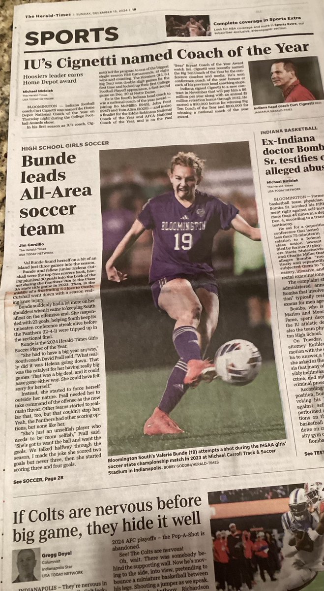 Valerie Bunde (@valbunde2026) on Twitter photo Appreciate the post-season recognition; thanks <a href="/theheraldtimes/">The Herald-Times</a>
Of course IU Football headlines- but Colts are 👇
Thanks to my teammates and coaches <a href="/SouthFooty/">South Soccer</a> - more to accomplish in 2025!
Looking forward to more soccer! #ECNLFL <a href="/FCPride07ECNL_G/">FC Pride 07/06 (G) ECNL</a> Appreciate the post-season recognition; thanks <a href="/theheraldtimes/">The Herald-Times</a>
Of course IU Football headlines- but Colts are 👇
Thanks to my teammates and coaches <a href="/SouthFooty/">South Soccer</a> - more to accomplish in 2025!
Looking forward to more soccer! #ECNLFL <a href="/FCPride07ECNL_G/">FC Pride 07/06 (G) ECNL</a>