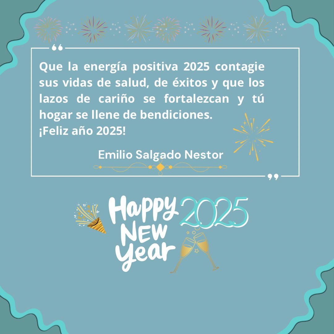 EmilioSalgadoN's tweet photo. De todo corazón les deseo un feliz año nuevo 2025, lleno de mucha salud para que logren todas sus metas y objetivos trazados en su vida.
¡Feliz año nuevo!😀😀✨️🎉 https://t.co/zs1bsqpO4l