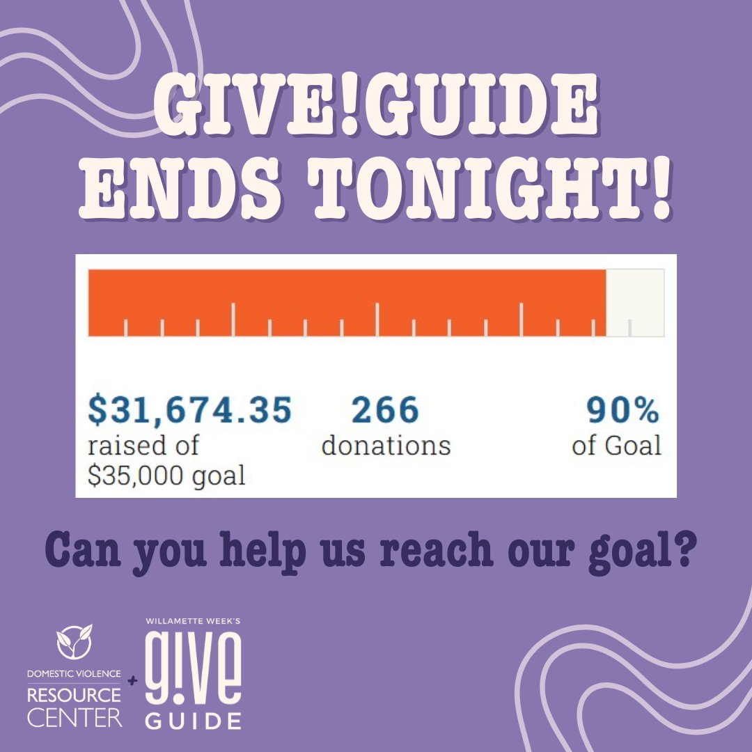 dvrcinc's tweet photo. @GiveGuide ends tonight and we are so close to reaching our goal! Can you help us get there before midnight?

Funds support free and confidential services for domestic violence survivors. 

💜 Support here: https://t.co/eyXEKC100l https://t.co/hbLVCmYeyT