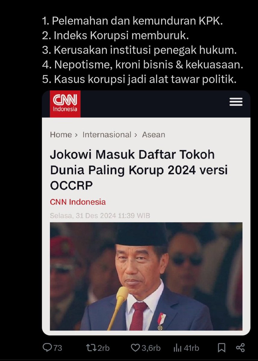 abdullah_yanto's tweet photo. @kompascom Korupsi bukan melulu bicara perampokan uang negara. Korupsi adalah "PENYALAHGUNAAN KEKUASAAN UNTUK KEPENTINGAN PRIBADI DAN KRONI."

Kalo merujuk pengertian tsb, nampaknya Mulyono harusnya Nomor 1. Bukan Assad.
@jokowi https://t.co/7Hn71ruFsZ