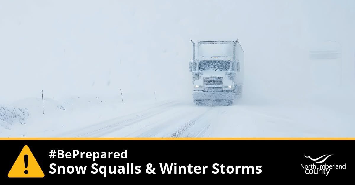 Snow Squalls and winter storms can arrive quickly! #BePrepared with these tips: 

✅ Check the forecast regularly,plan ahead. 
✅ Delay travel during storms whenever possible
✅ Stay warm and dry – wet clothing can be dangerous in extreme cold. 
✅ Walk carefully on icy surfaces