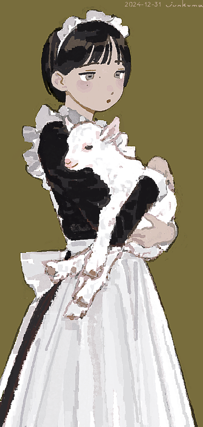 「子ヤギ抱きメイド 」|junkumaのイラスト