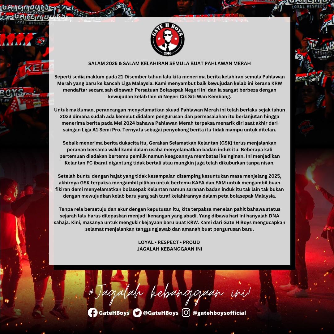 GateHBoys's tweet photo. SALAM TAHUN BARU 2025 & SALAM KELAHIRAN SEMULA BUAT PAHLAWAN MERAH β€οΈπ€
LOYAL β’ RESPECT β’ PROUD
JAGALAH KEBANGGAAN INI
#merdekapalestin
#gatehboys #ghb10
#loyalrespectproud #gomokelategomo #akucintakamusampaimati
#jagalahkebanggaanini
#sekkitojangepecoh #deghak https://t.co/HBNtfEMyKA