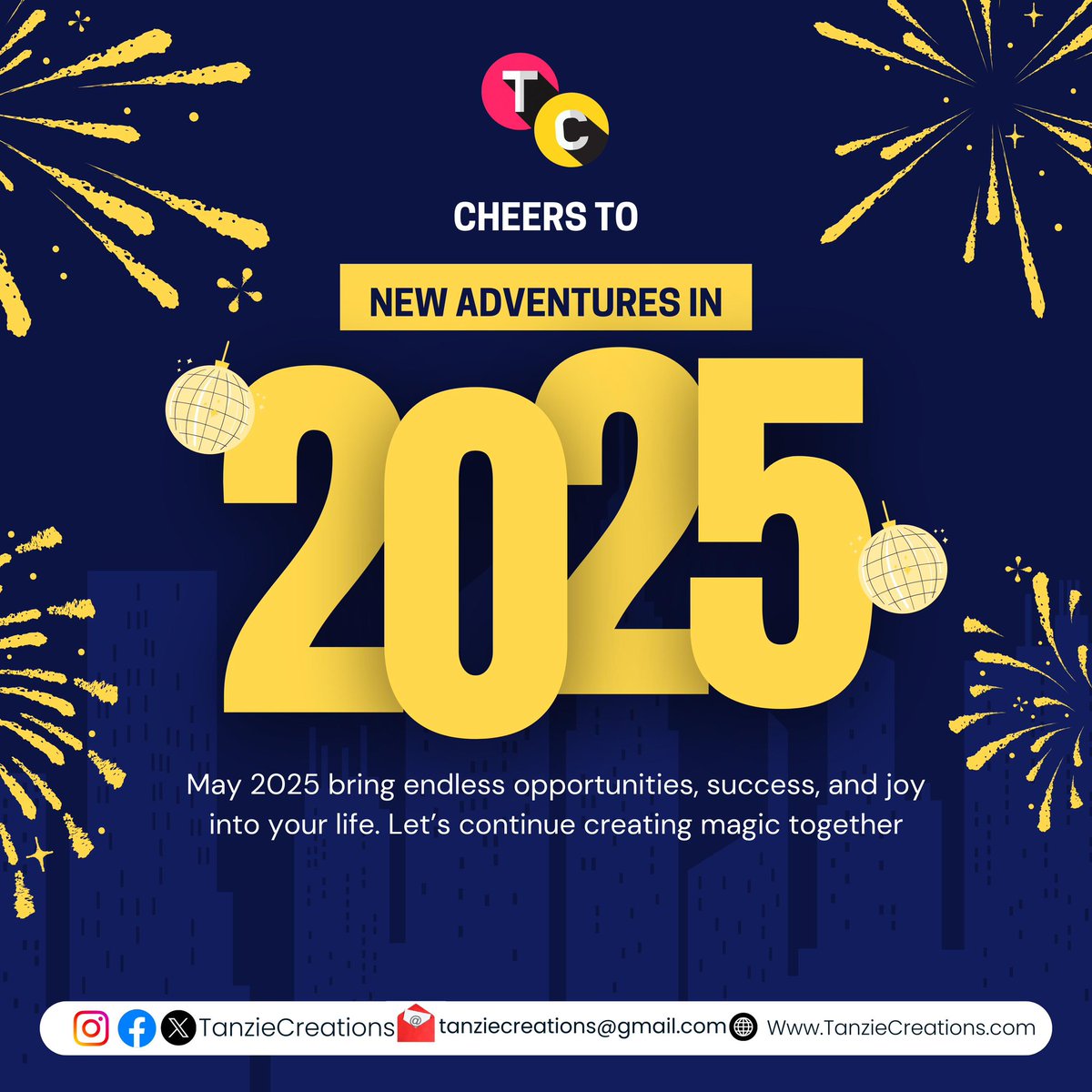 Tanzie_creation's tweet photo. ✨🎊 𝐓𝐚𝐧𝐳𝐢𝐞 𝐂𝐫𝐞𝐚𝐭𝐢𝐨𝐧 𝐖𝐢𝐬𝐡𝐞𝐬 𝐘𝐨𝐮 𝐚 𝐇𝐚𝐩𝐩𝐲 𝐍𝐞𝐰 𝐘𝐞𝐚𝐫! 🎊✨

May 2025 bring endless opportunities, success, and joy into your life. Let’s continue creating magic together! 🌟

#HappyNewYear2025 #TanzieCreation #NewYearWishes #SuccessAhead https://t.co/6fak01lthq