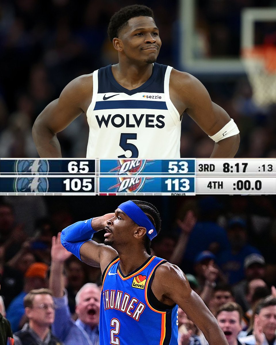 SportsCenter's tweet photo. SGA PUTS UP HIS FOURTH 40-PT GAME THIS SEASON IN THE THUNDER’S COMEBACK WIN OVER THE WOLVES 🔥 https://t.co/9RF8KkoaIM